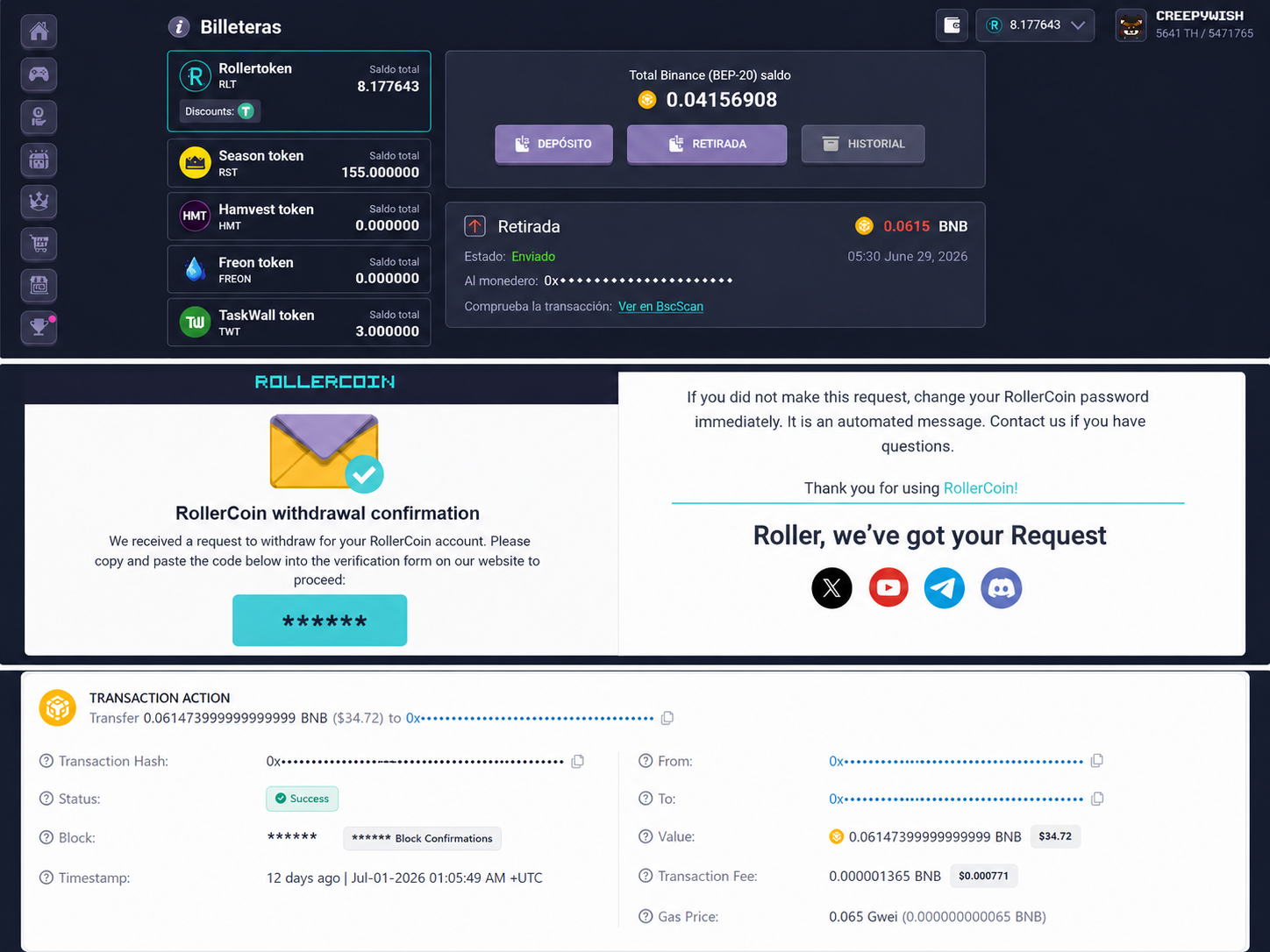 Comprobante de Pago RollerCoin 2026