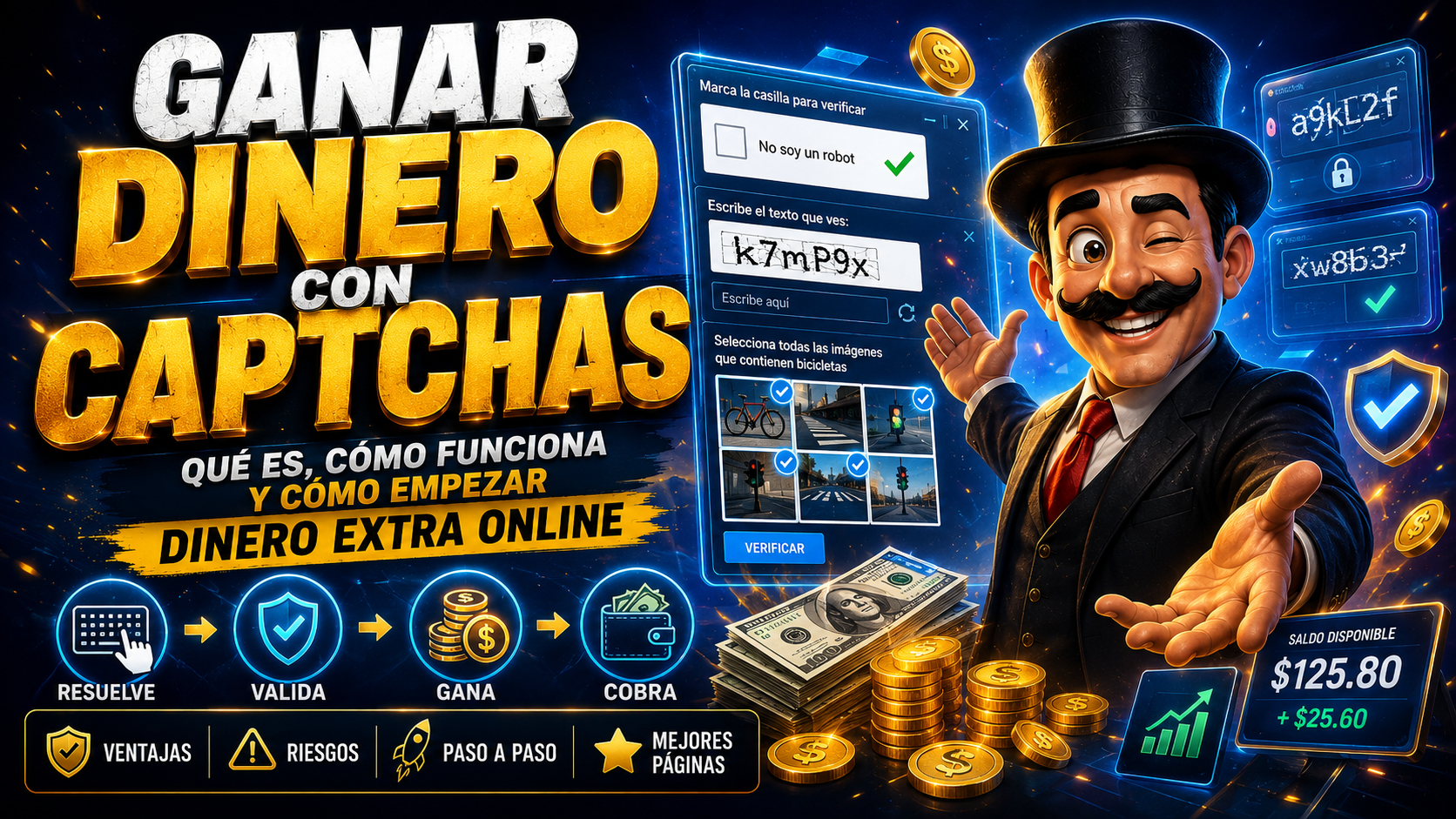 Ilustración sobre ganar dinero completando captchas
