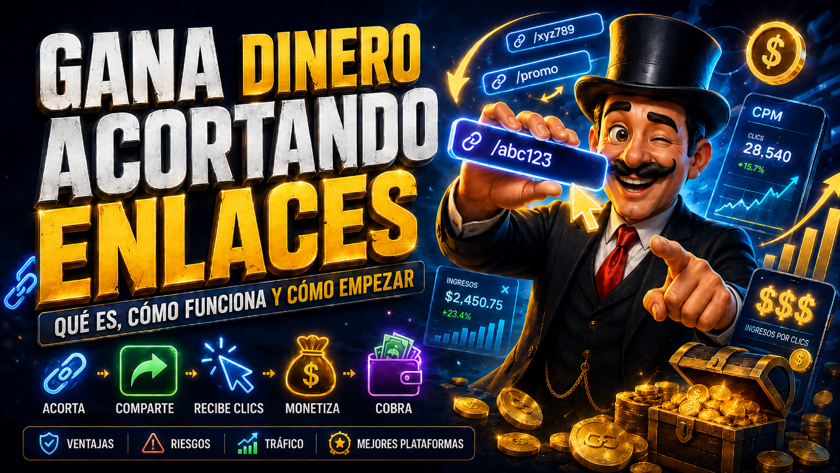 Portada sobre ganar dinero acortando enlaces