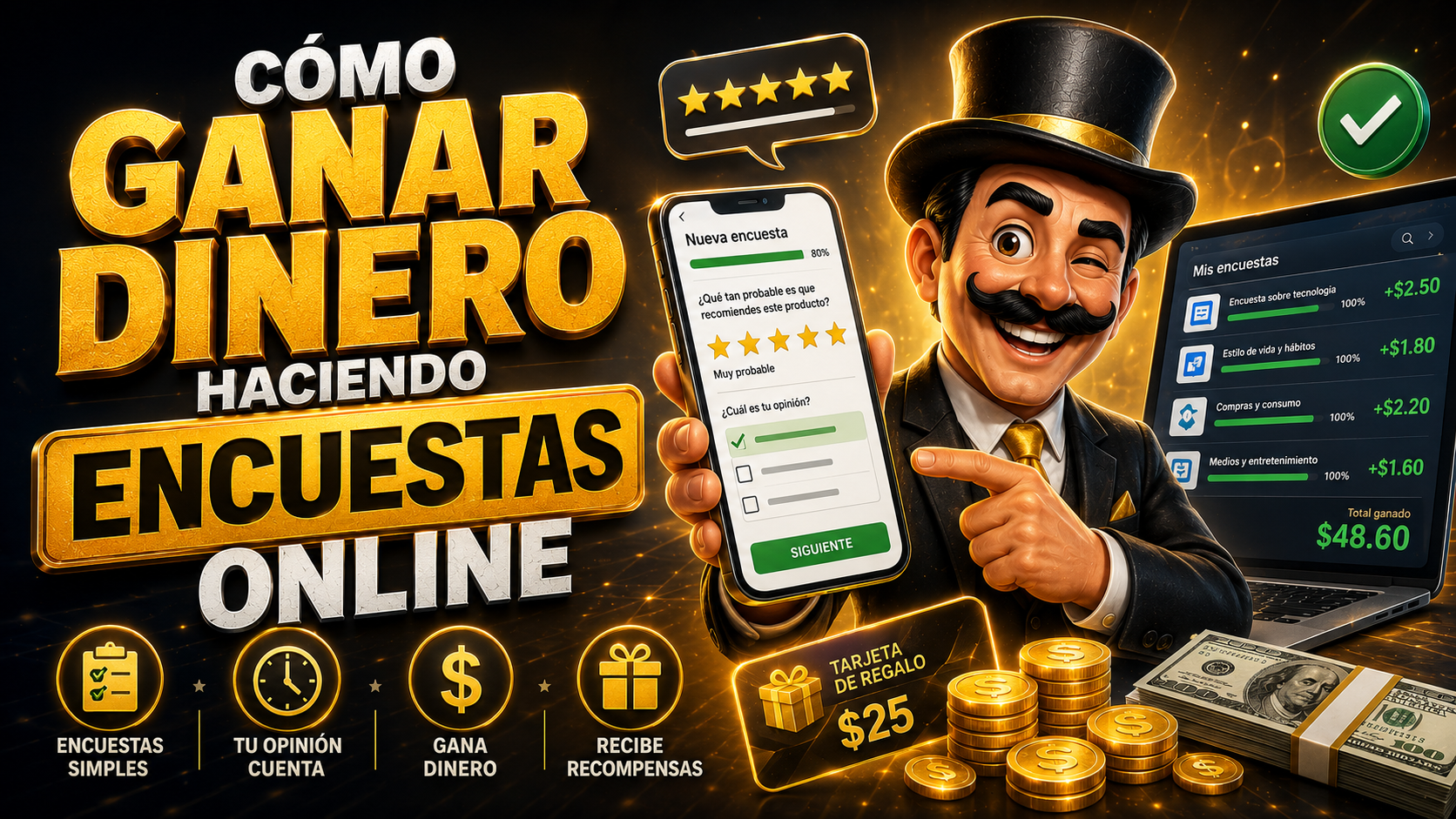 Portada sobre cómo ganar dinero haciendo encuestas online